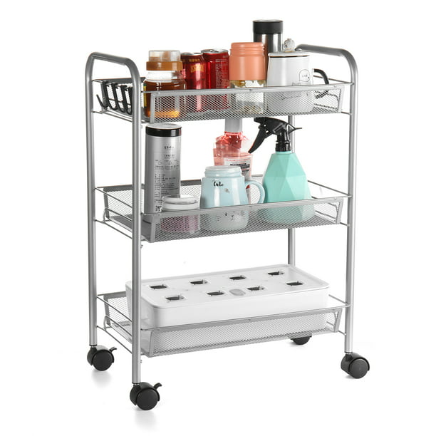 5 Tier Mesh Rolling Cart Trolley Storage Rack Wheel for Kitchen Bathroom Offices 